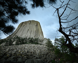 Devils Tower, Wyoming with dramatic clouds