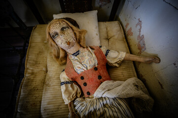Creepy Childs doll from 1800's with cracked face