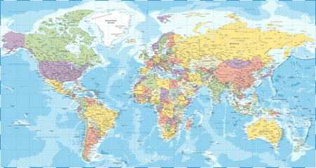 World Map - Political - Vector Detailed Illustration - obrazy, fototapety, plakaty