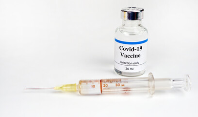 COVID-19.Vaccine and syringe injection.Immunization and treatment from corona virus infection.