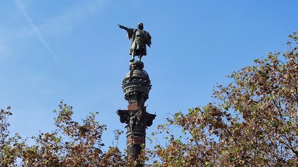 Mirador de Colom,Christopher Columbus monument statue, column in Barcelona central promenade end of...