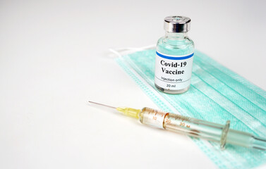 COVID-19.Vaccine and syringe injection.Immunization and treatment from corona virus infection.	