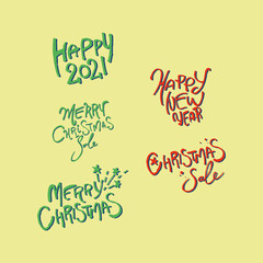 Set of  hand drawn vector merry christmas lettering