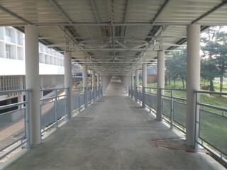 Empty campus terrace corridor hallway