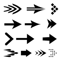 Icon Set of Flat Black Arrows. Isolated Arrow Icon Set Collection for Back and Next User Interface Icons. Different Shape Concept for Previous or Forward Minimal Web Buttons on White Background