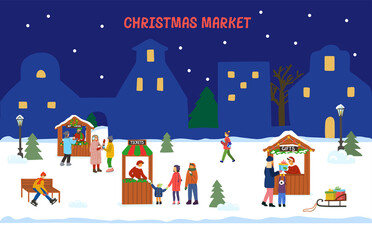 Obraz na płótnie Canvas Christmas market or holiday outdoor fair on town square.