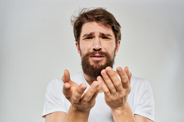 emotional bearded man close-up facial expression studio lifestyle