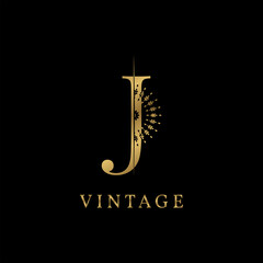 letter J decorative golden vintage