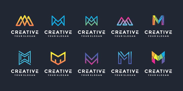 Creative M letter logo icon set for luxury business, elegant.