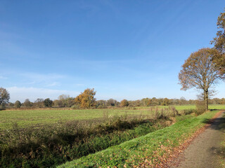hike on a lonely path in a rural landscape in autumn