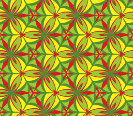 Geometric seamless pattern, red, green and yellow color. Textile pattern