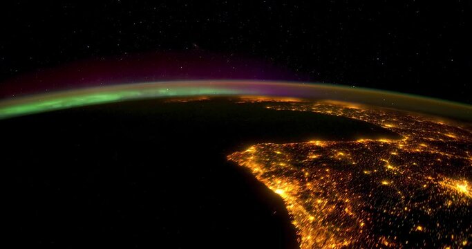 4k ProRess 422: Timelapse Aurora Borealis Over Western Europe. From Atlantic Ocean, just West of Africa to Southern Czech Republic. 1st light of Portugal and Spain.from the International Space Station