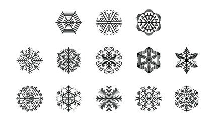 Set Black Colleciton Line Snowflake Doodle Winter Decoration Elements Vector Design Style
