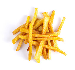 a pile of tasty rench fries isolated on white