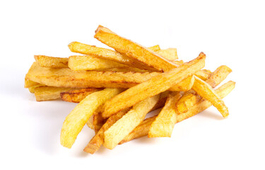 a pile of tasty rench fries isolated on white