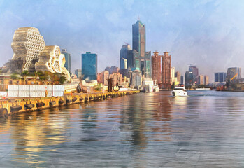 Obraz premium Modernarchitecture colorful painting, Kaohsiung, Taiwan, Republic of China.