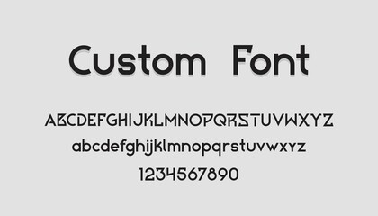 Geometric font. Uppercase and lowercase letters and numbers. Collection English text symbols for creative logo design and poster advertisement headers. Typographic mockup, vector minimalist typeface