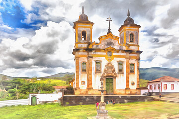 Sao Francisco church colorful painting, 1763, Mariana, Minas Gerais state, Brazil.