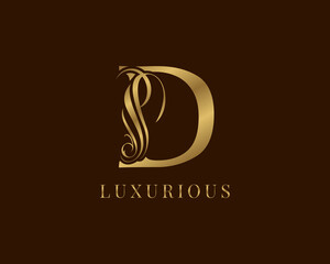letter D vintage swirl royal alphabetic logo