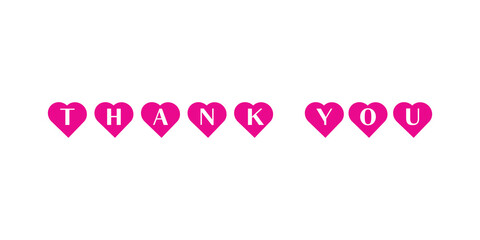 Thank You card Lettering. White Text on Pink Heart. Flat Vector Illustration Design Template Element for Greeting Cards.