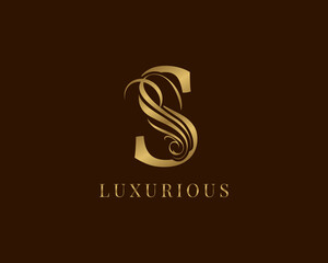 letter S vintage swirl royal alphabetic logo