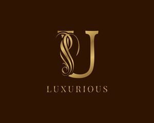 letter U vintage swirl royal alphabetic logo