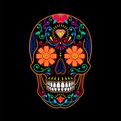 Decorative mexican sugar skull. Stylized colorful painted skull. Day of the Dead holiday. Colorful pattern skull.