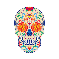 Decorative colorful mexican sugar skull. Stylized colorful painted skull. Day of the Dead holiday. Colorful pattern skull.