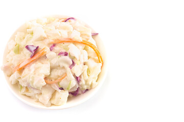 Bowl of Traditional Coleslaw Isolated on a White Background