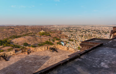A view out across the blue city of Jodhpur, Rajasthan, India
