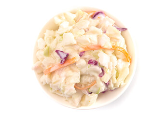Bowl of Traditional Coleslaw Isolated on a White Background