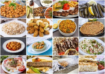 Traditional delicious Turkish foods collage