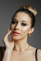 Glamorous model with perfect makeup and healthy skin