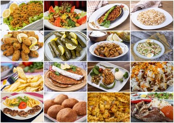 Traditional delicious Turkish foods collage