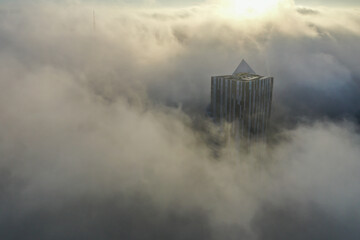 Foggy morning in the center of Warsaw