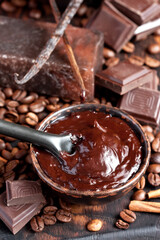 Chocolate body skin treatment on wooden background