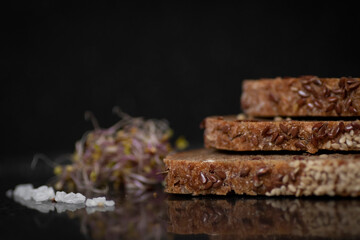 Slices of healthy diet bread and fresh sprouts
