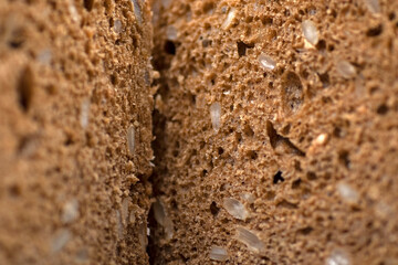 Sunflower seeds bread macro photograph
