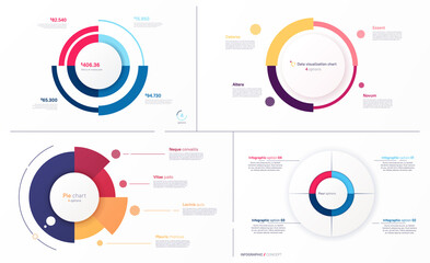 Set of vector circle chart designs, modern templates for creating infographics, presentations, reports, visualizations