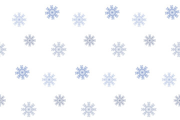 A seamless pattern of blue snowflakes on a white background. Winter design