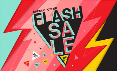 Flash Sale Banner - Vector Flat Design Illustration : Suitable for Business Theme, Shopping Theme, Promotion Theme, Advertising Theme, Infographics and Other Graphic Related Assets. Easy editable.