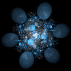 Abstract fractal illustration for creative design looks like flower on black background.