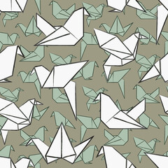 pattern with origami birds. Paper Oriental art for printing, web, packaging, fabric, and Hobby.	