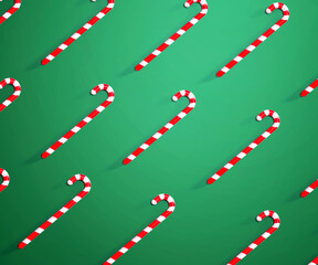Christmas candy canes overhead view - flat lay