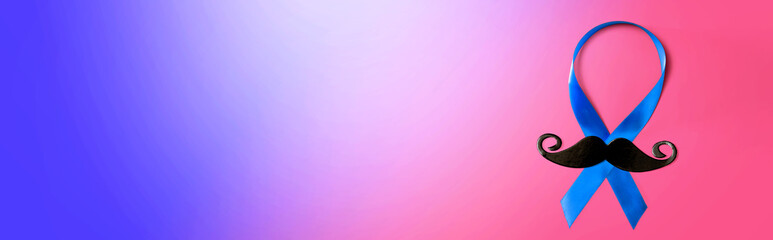 Blue ribbon with mustache overhead view - flat lay