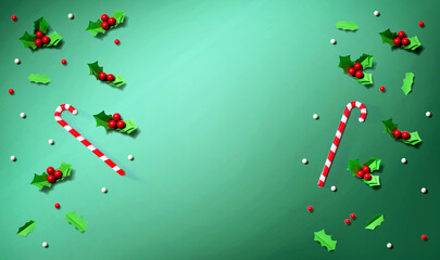 Christmas holly berries - Paper craft - flat lay