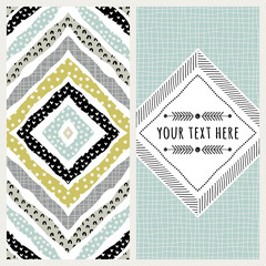 Set of postcard templates or banners with patchwork background