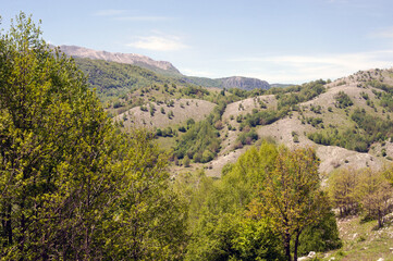 Obraz premium Mountaintop with the view of other hills and mountains. Diano Valley, Salerno, Italy