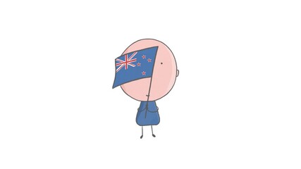 Pencil drawing of a boy holding a flag of New Zealand