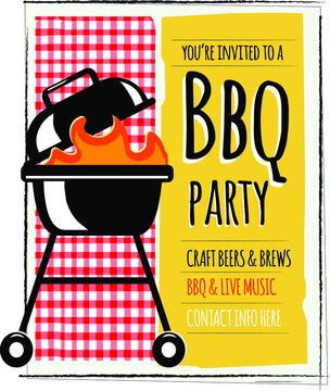 Barbecue party invitation design template for summer celebrations. Easy to edit vector design template.